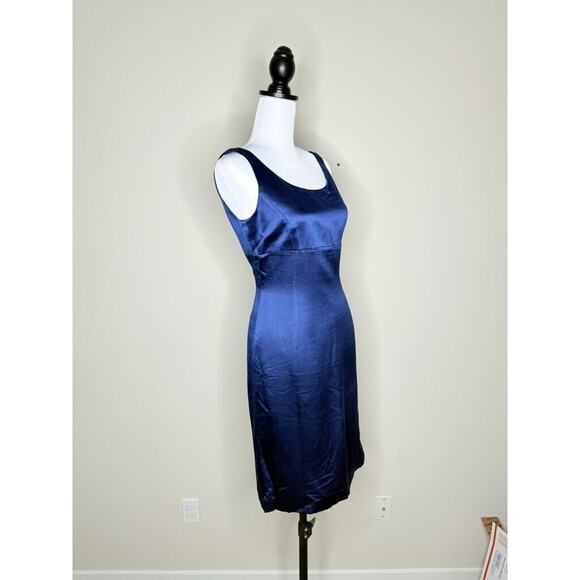Armani Collezioni Italy VTG Blue Wool Sleeveless Sheath Midi Dress Sz 4 Sm Satin - Picture 4 of 9